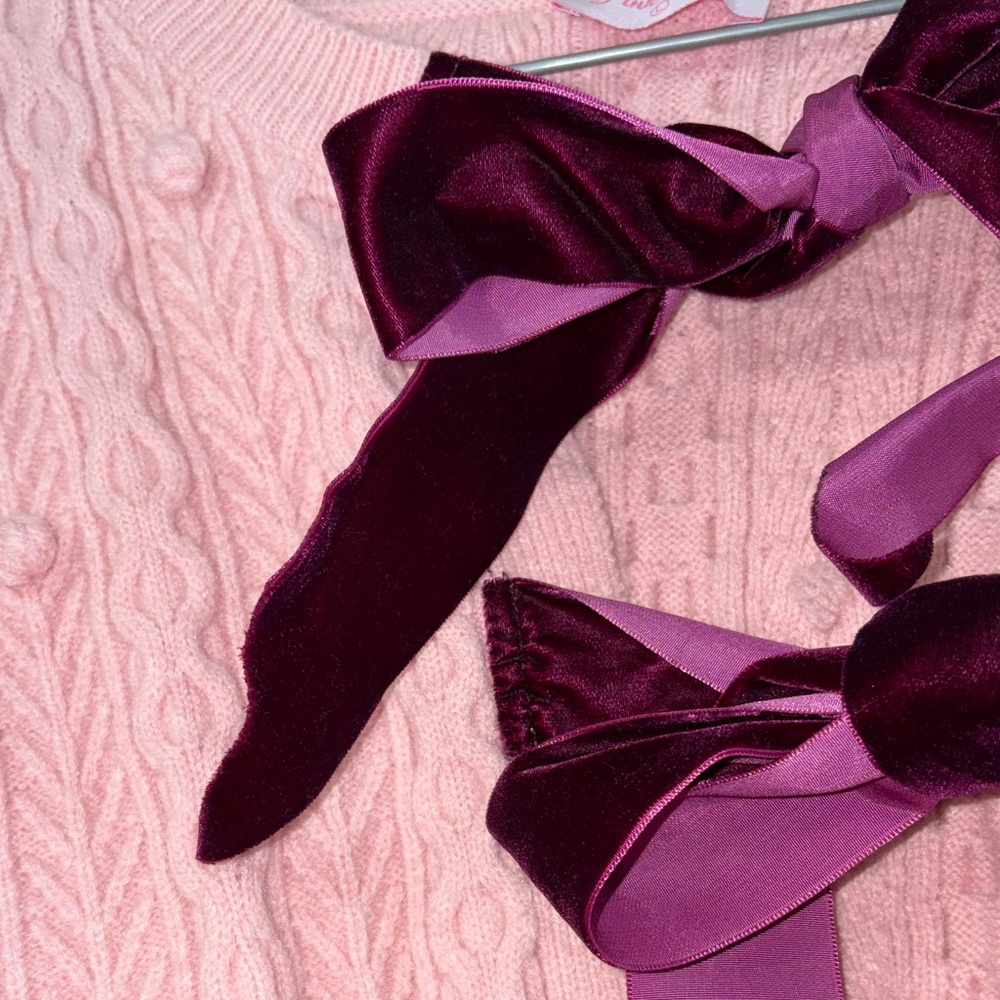 Pink Cable Knit Sweater with Bow Detail - Picture 4 of 4